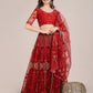 Jyoti Fashion Women's Maroon Net Thread Embroidered Lehenga Choli with Dupatta | Swadesiicart