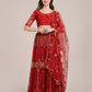 Jyoti Fashion Women's Maroon Net Thread Embroidered Lehenga Choli with Dupatta | Swadesiicart