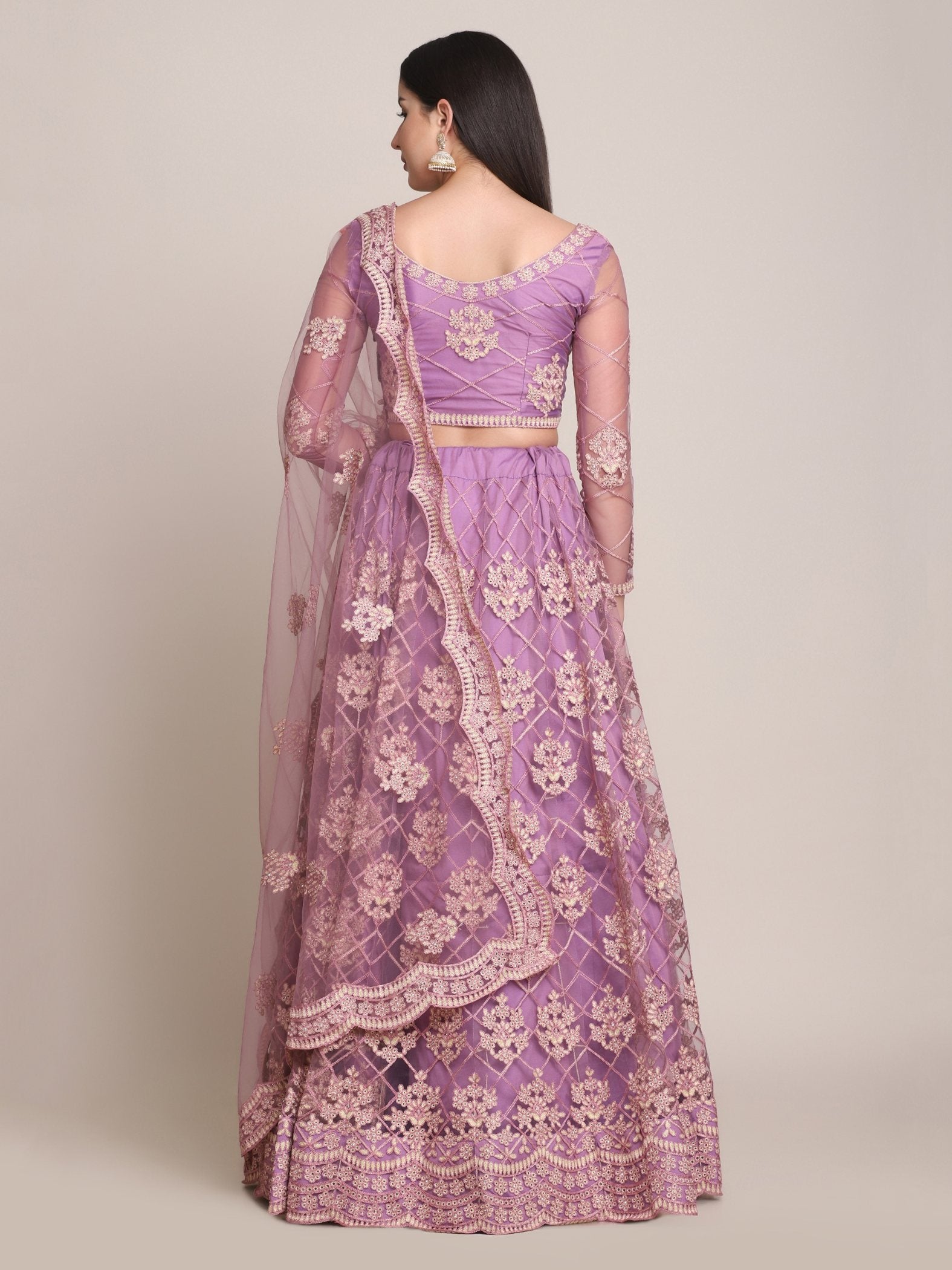 Jyoti Fashion Women's Purple Net Thread Embroidered Lehenga Choli with Dupatta | Swadesiicart