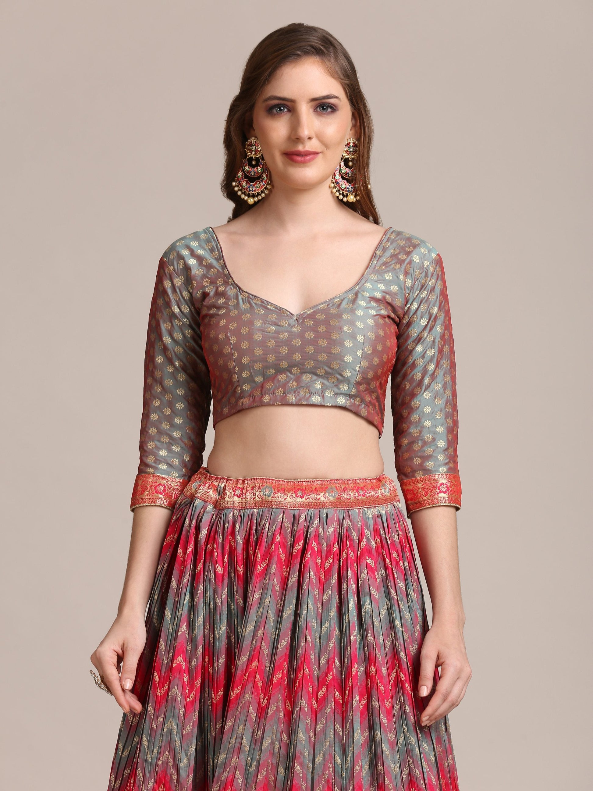 Jyoti Fashion Women's Grey Jacquard Silk Gold Woven & Platted Work Lehenga Choli with Dupatta | Swadesiicart