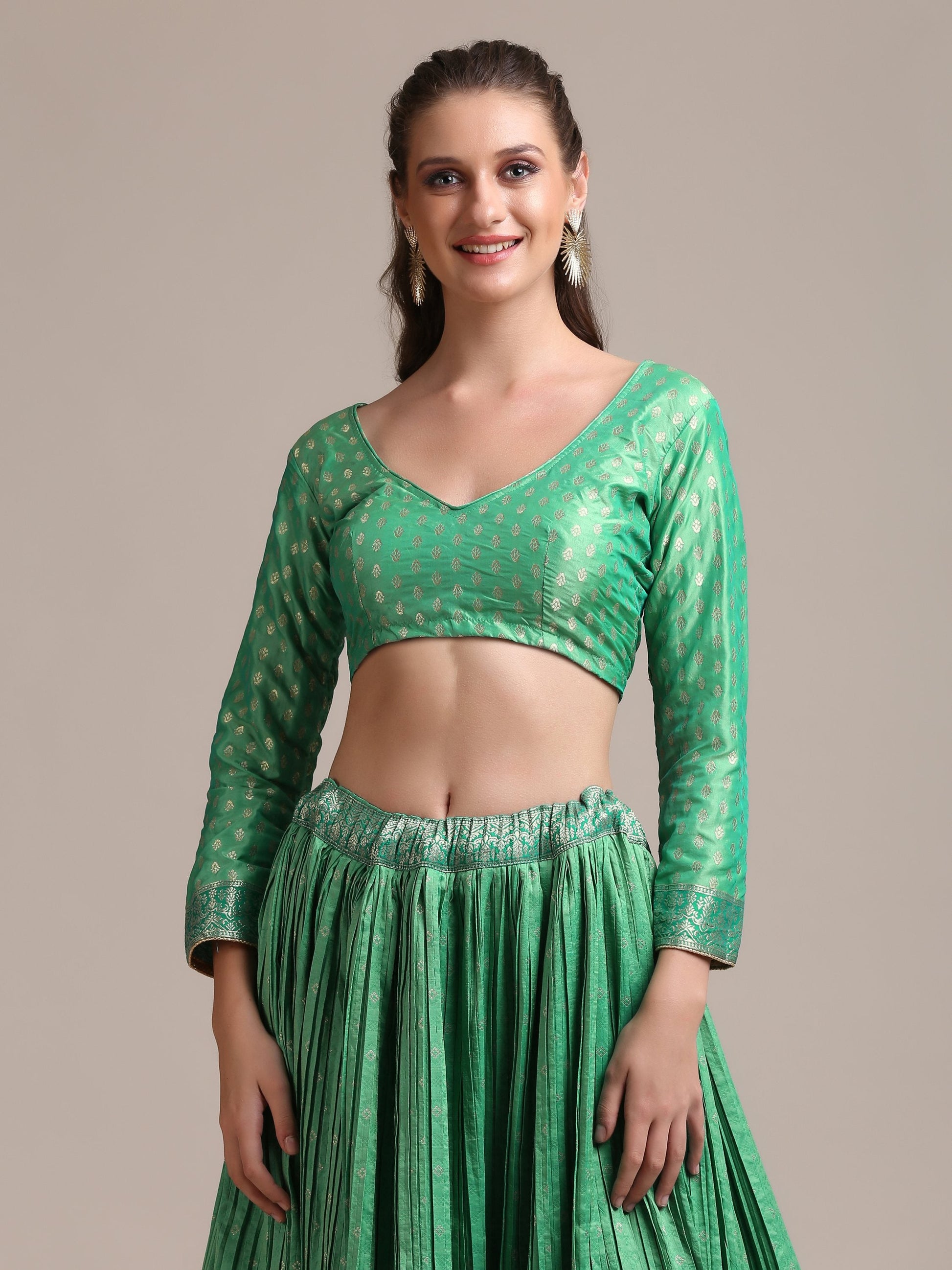 Jyoti Fashion Women's Sea Green Jacquard Silk Gold Woven & Platted Work Lehenga Choli with Dupatta | Swadesiicart