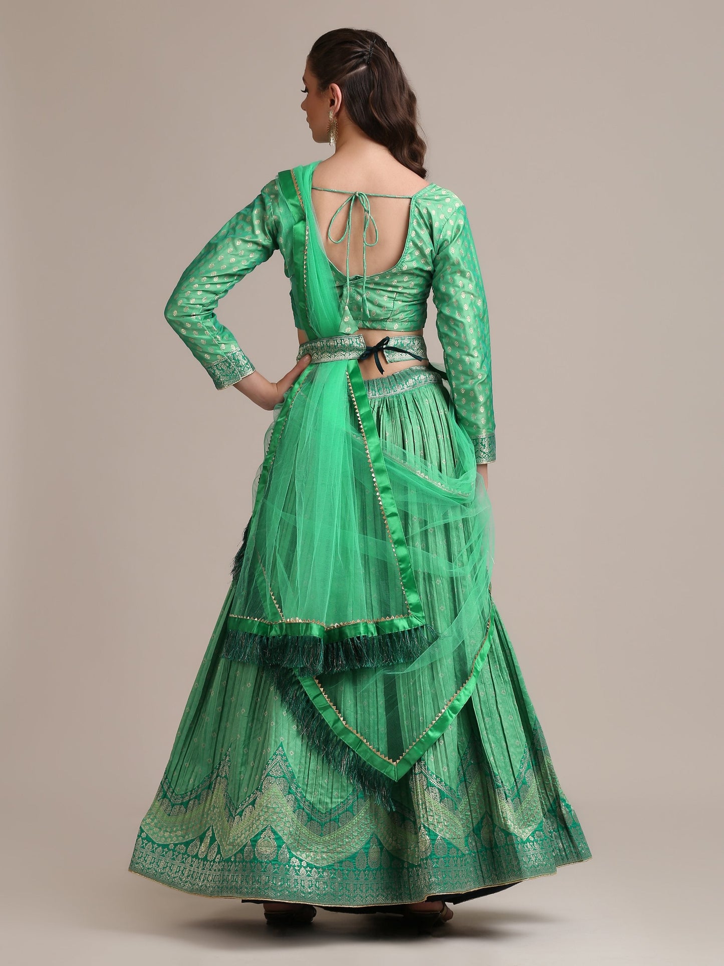 Jyoti Fashion Women's Sea Green Jacquard Silk Gold Woven & Platted Work Lehenga Choli with Dupatta | Swadesiicart