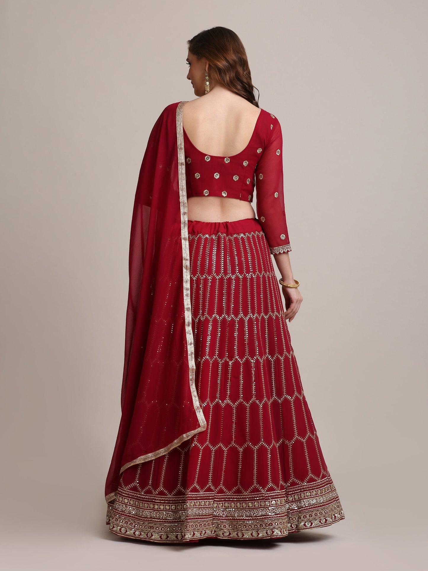 Jyoti Fashion Women's Maroon Georgette Sequins Lehenga Choli with Dupatta | Swadesiicart