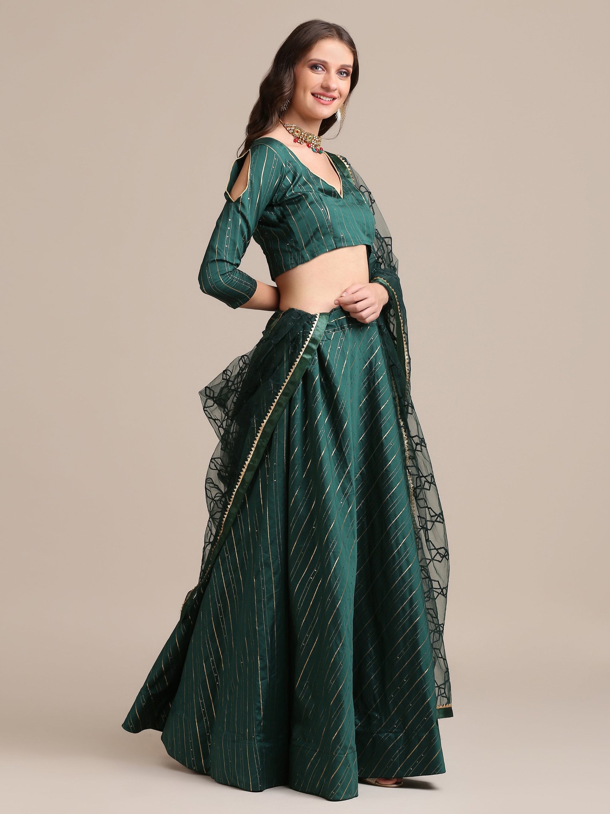 Jyoti Fashion Women's Bottle Green Georgette Sequins Lehenga Choli with Dupatta | Swadesiicart