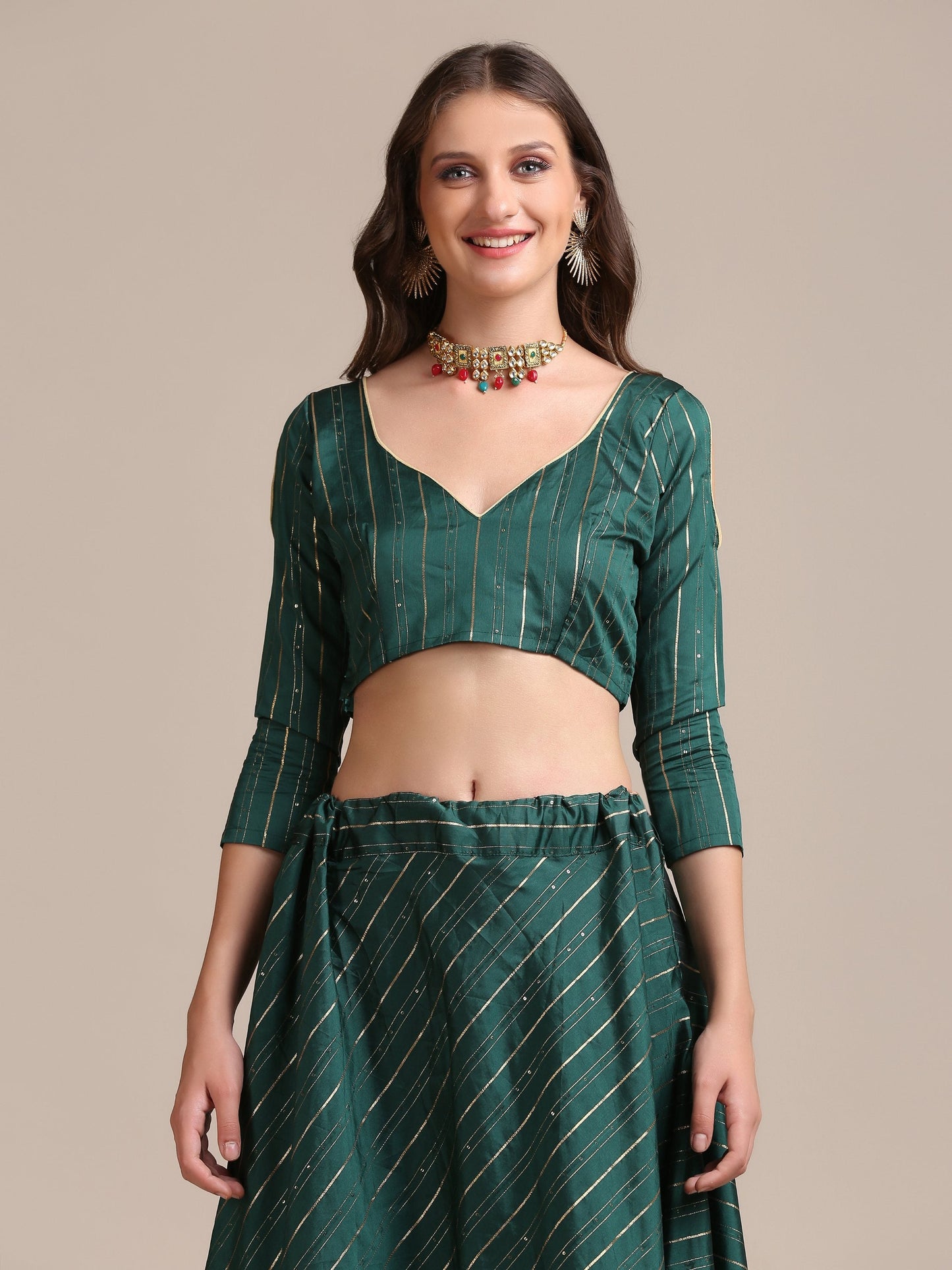 Jyoti Fashion Women's Bottle Green Georgette Sequins Lehenga Choli with Dupatta | Swadesiicart