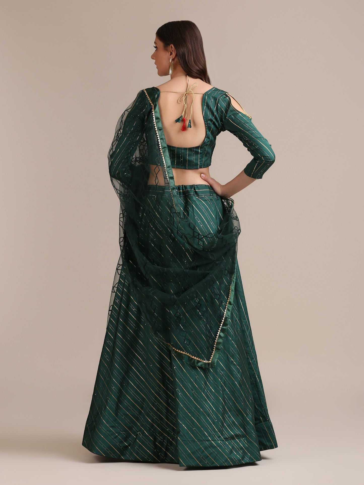 Jyoti Fashion Women's Bottle Green Georgette Sequins Lehenga Choli with Dupatta | Swadesiicart