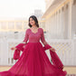 Jyoti Fashion Women's Rani Pink Faux Blooming Sequins with Zari Embroidered Anarkali Kurta with Dupatta | Swadesiicart