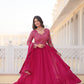Jyoti Fashion Women's Rani Pink Faux Blooming Sequins with Zari Embroidered Anarkali Kurta with Dupatta | Swadesiicart