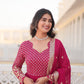 Jyoti Fashion Women's Rani Pink Faux Blooming Sequins with Zari Embroidered Anarkali Kurta with Dupatta | Swadesiicart