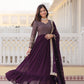 Jyoti Fashion Women's Wine Faux Blooming Sequins with Zari Embroidered Anarkali Kurta with Dupatta | Swadesiicart
