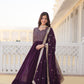 Jyoti Fashion Women's Wine Faux Blooming Sequins with Zari Embroidered Anarkali Kurta with Dupatta | Swadesiicart