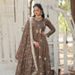 Jyoti Fashion Women's Brown Vichitra Shimmer Sequins with Embroidered Anarkali Kurta with Dupatta | Swadesiicart