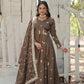 Jyoti Fashion Women's Brown Vichitra Shimmer Sequins with Embroidered Anarkali Kurta with Dupatta | Swadesiicart