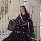 Jyoti Fashion Women's Purple Vichitra Shimmer Sequins with Embroidered Anarkali Kurta with Dupatta | Swadesiicart