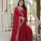 Jyoti Fashion Women's Maroon Faux Blooming Sequins with Embroidered Anarkali Kurta with Dupatta | Swadesiicart