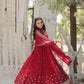 Jyoti Fashion Women's Maroon Faux Blooming Sequins with Embroidered Anarkali Kurta with Dupatta | Swadesiicart