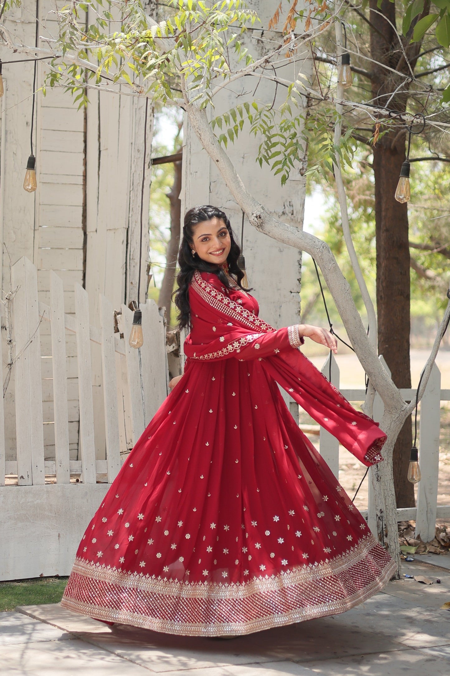 Jyoti Fashion Women's Maroon Faux Blooming Sequins with Embroidered Anarkali Kurta with Dupatta | Swadesiicart