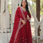 Jyoti Fashion Women's Maroon Faux Blooming Sequins with Embroidered Anarkali Kurta with Dupatta | Swadesiicart