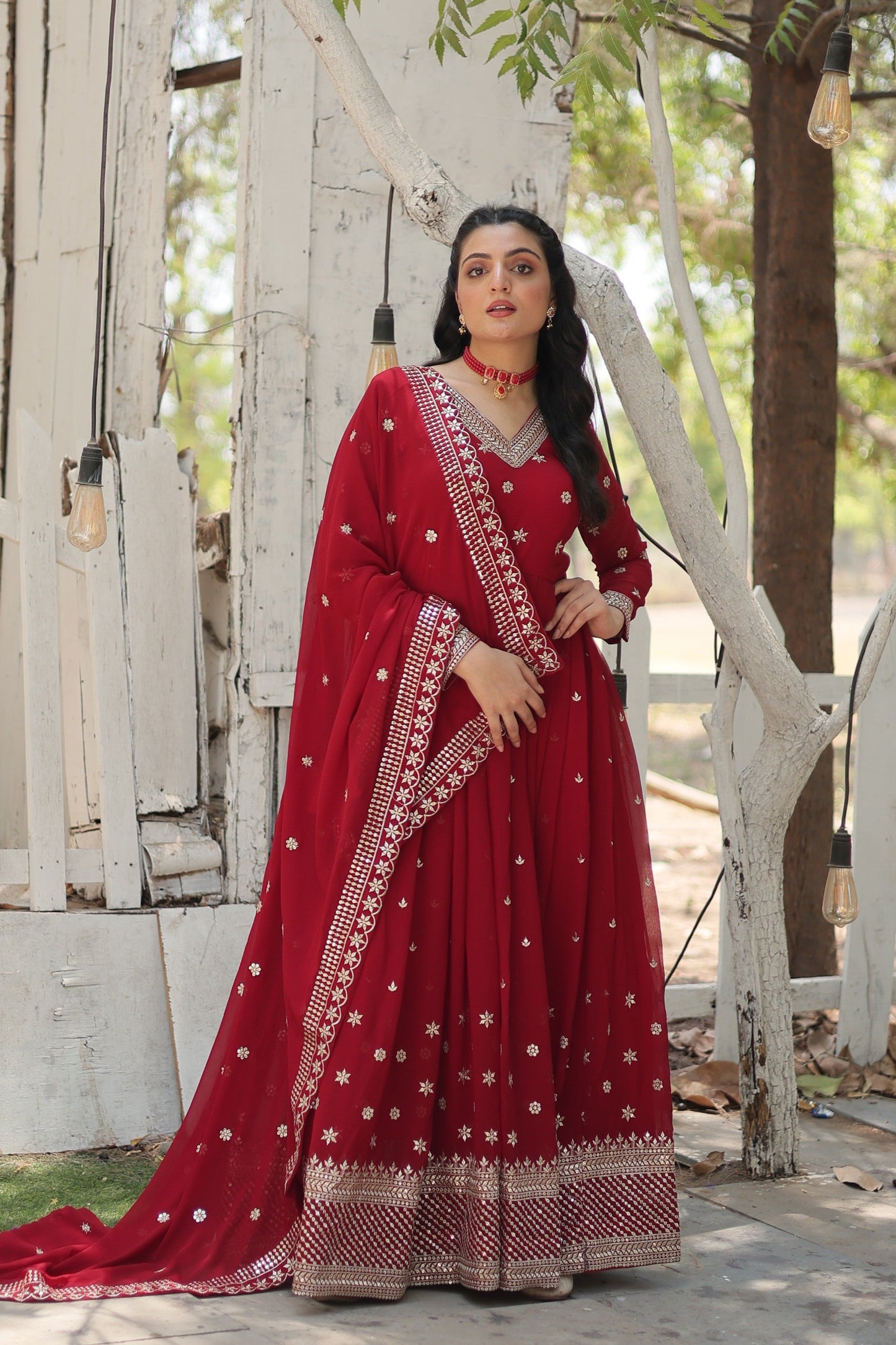 Jyoti Fashion Women's Maroon Faux Blooming Sequins with Embroidered Anarkali Kurta with Dupatta | Swadesiicart