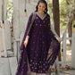 Jyoti Fashion Women's Purple Faux Blooming Sequins with Embroidered Anarkali Kurta with Dupatta | Swadesiicart