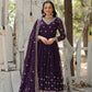 Jyoti Fashion Women's Purple Faux Blooming Sequins with Embroidered Anarkali Kurta with Dupatta | Swadesiicart