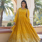 Jyoti Fashion Women's Yellow Faux Georgette Sequins with Zari Embroidered Anarkali Kurta with Dupatta | Swadesiicart