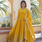Jyoti Fashion Women's Yellow Faux Georgette Sequins with Zari Embroidered Anarkali Kurta with Dupatta | Swadesiicart