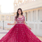 Jyoti Fashion Women's Rani Pink Faux Blooming Codding Sequins with Embroidered Long Anarkali Dress | Swadesiicart