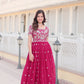 Jyoti Fashion Women's Rani Pink Faux Blooming Codding Sequins with Embroidered Long Anarkali Dress | Swadesiicart