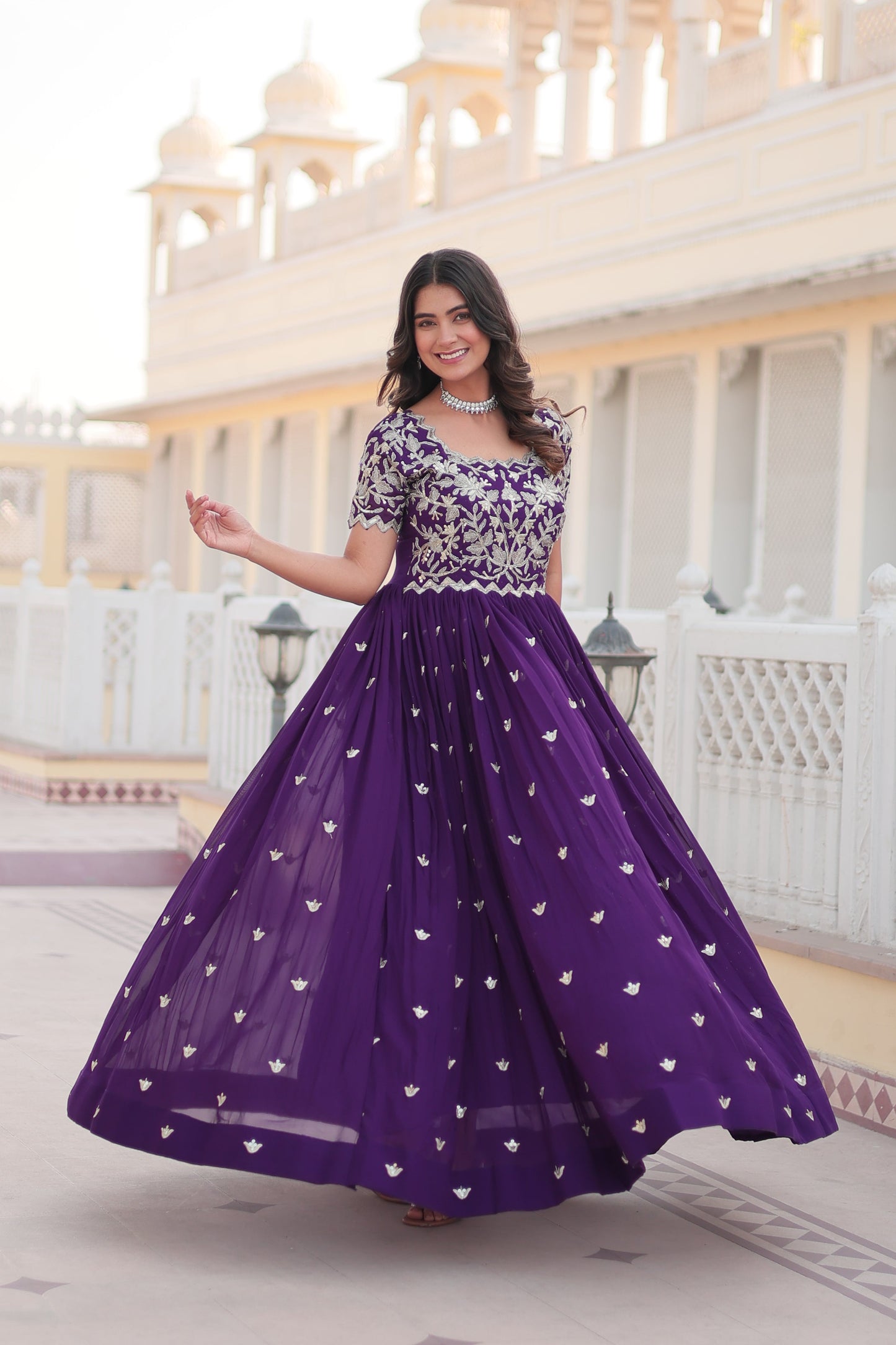 Jyoti Fashion Women's Purple Faux Blooming Codding Sequins with Embroidered Long Anarkali Dress | Swadesiicart