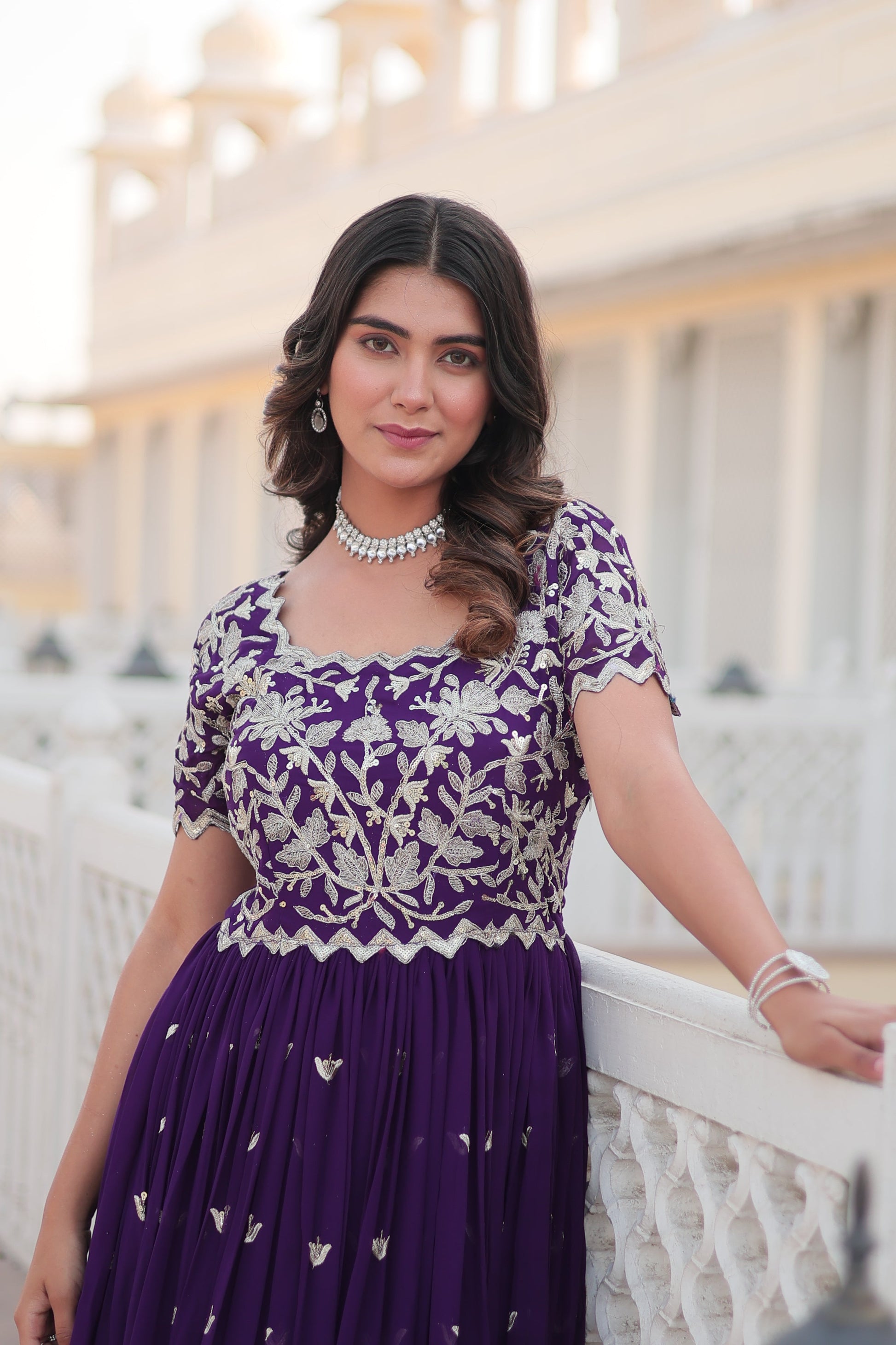Jyoti Fashion Women's Purple Faux Blooming Codding Sequins with Embroidered Long Anarkali Dress | Swadesiicart