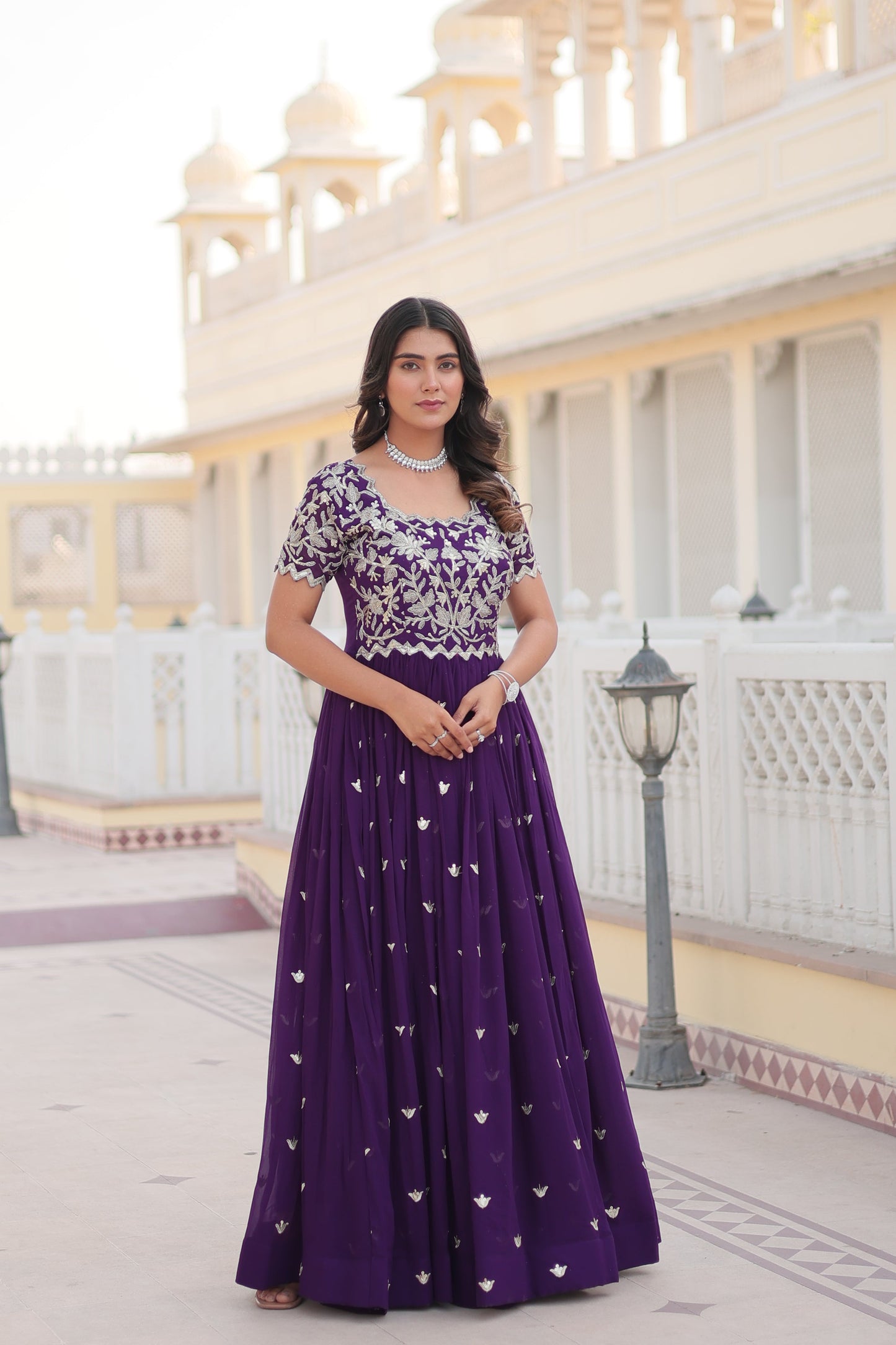 Jyoti Fashion Women's Purple Faux Blooming Codding Sequins with Embroidered Long Anarkali Dress | Swadesiicart