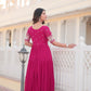 Jyoti Fashion Women's Rani Pink Faux Blooming Sequins with Zari Embroidered Long Anarkali Dress | Swadesiicart