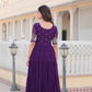 Jyoti Fashion Women's Purple Faux Blooming Sequins with Zari Embroidered Long Anarkali Dress | Swadesiicart