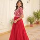 Jyoti Fashion Women's Red Faux Blooming Sequins with Zari Embroidered Long Anarkali Dress | Swadesiicart