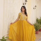 Jyoti Fashion Women's Yellow Faux Blooming Sequins with Zari Embroidered Long Anarkali Dress | Swadesiicart