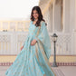 Jyoti Fashion Women's Sky Blue Faux Georgette Sequins with Zari Embroidered Anarkali Kurta with Dupatta | Swadesiicart