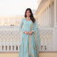 Jyoti Fashion Women's Sky Blue Faux Georgette Sequins with Zari Embroidered Anarkali Kurta with Dupatta | Swadesiicart