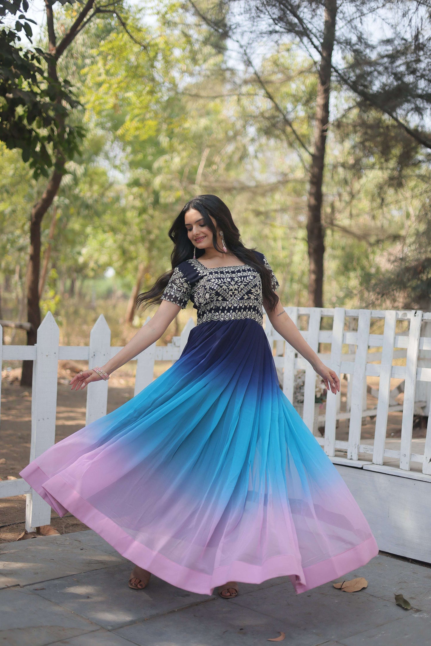 Jyoti Fashion Women's Multicolor Faux Blooming Sequins with Zari Embroidered Long Anarkali Dress | Swadesiicart