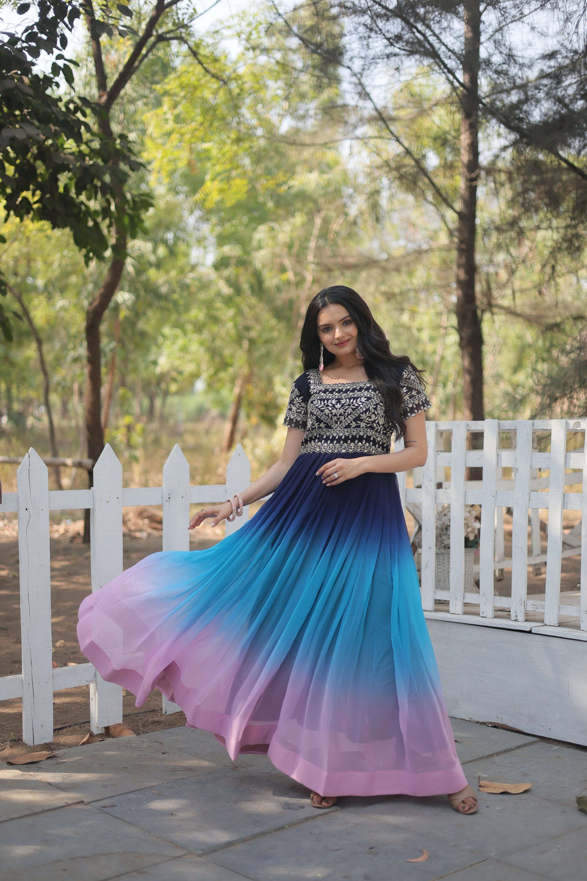 Jyoti Fashion Women's Multicolor Faux Blooming Sequins with Zari Embroidered Long Anarkali Dress | Swadesiicart