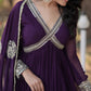 Jyoti Fashion Women's Purple Faux Blooming Sequins with Zari Embroidered Anarkali Kurta with Dupatta | Swadesiicart