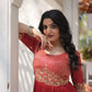 Jyoti Fashion Women's Orange Faux Blooming Sequins with Zari Embroidered Long Anarkali Dress | Swadesiicart