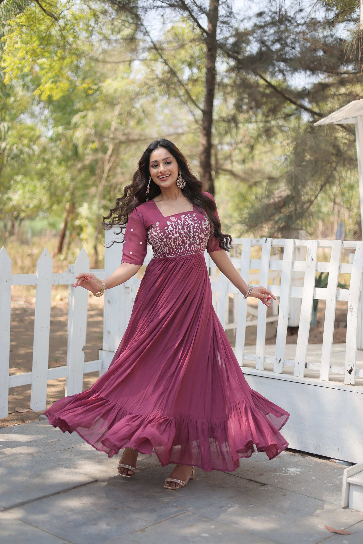 Jyoti Fashion Women's Onion Faux Georgette Sequins with Zari Embroidered Long Anarkali Dress | Swadesiicart