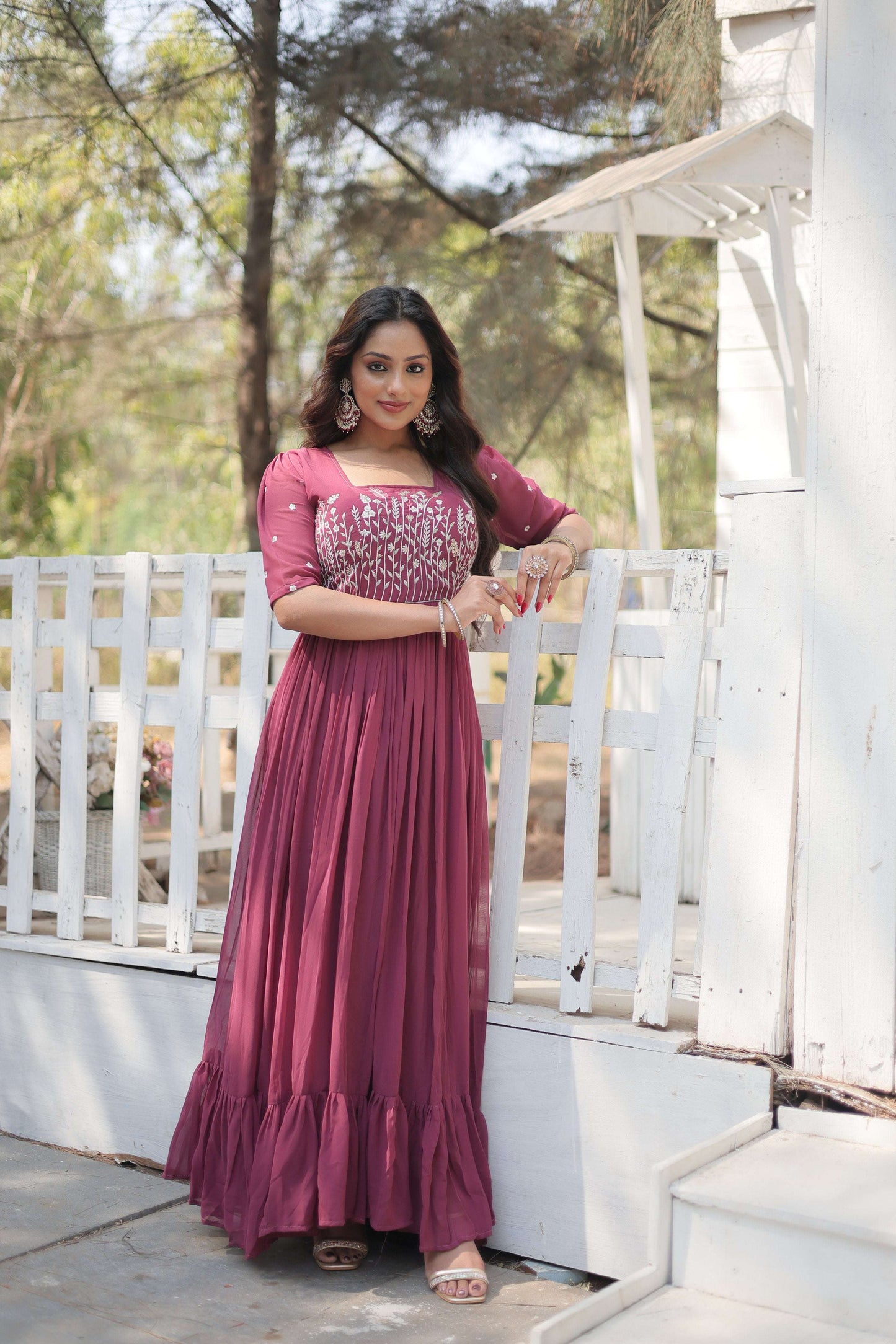 Jyoti Fashion Women's Onion Faux Georgette Sequins with Zari Embroidered Long Anarkali Dress | Swadesiicart