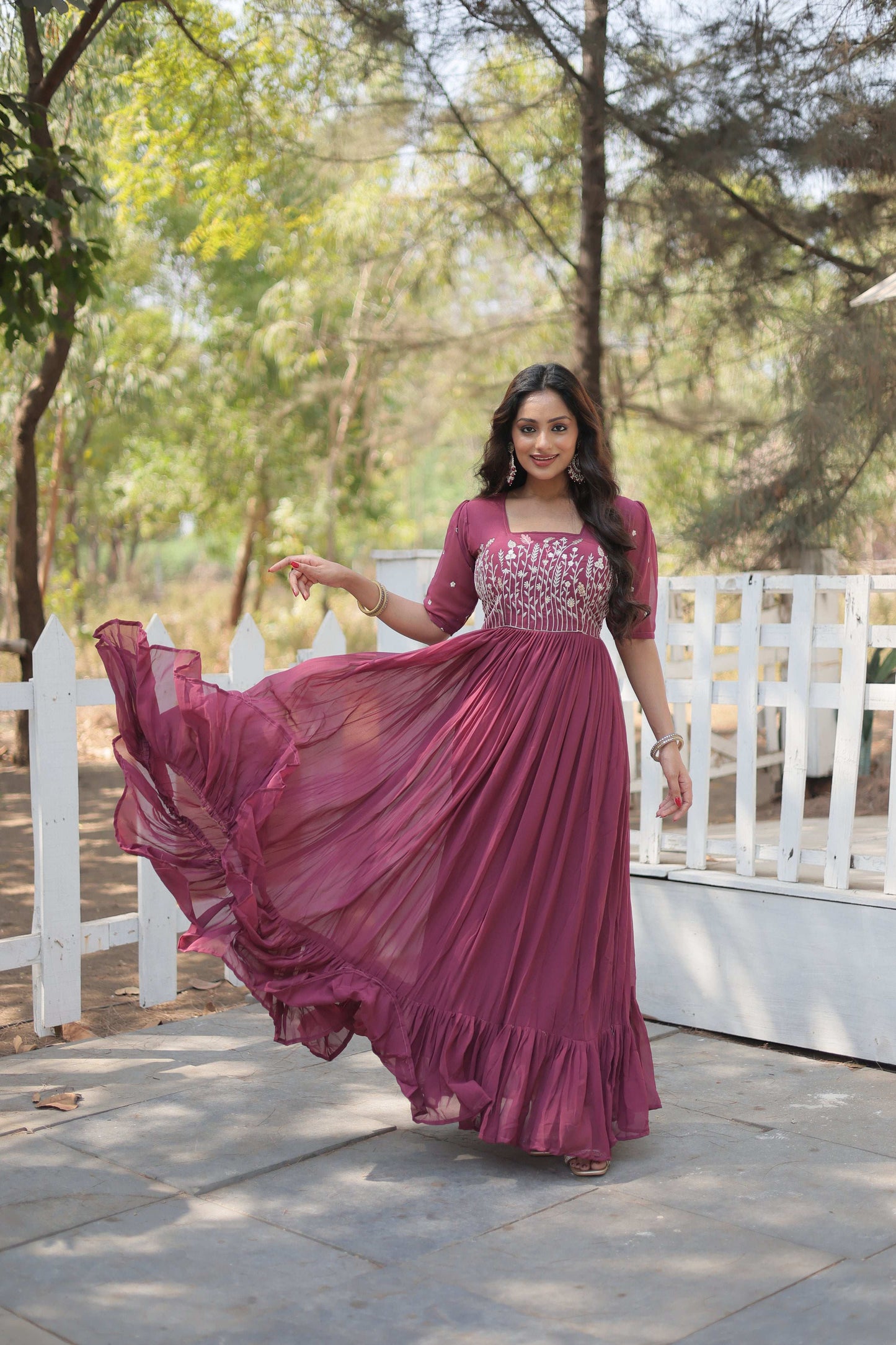 Jyoti Fashion Women's Onion Faux Georgette Sequins with Zari Embroidered Long Anarkali Dress | Swadesiicart