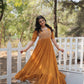 Jyoti Fashion Women's Mustard Faux Georgette Sequins with Zari Embroidered Long Anarkali Dress | Swadesiicart