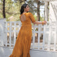 Jyoti Fashion Women's Mustard Faux Georgette Sequins with Zari Embroidered Long Anarkali Dress | Swadesiicart