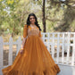 Jyoti Fashion Women's Mustard Faux Georgette Sequins with Zari Embroidered Long Anarkali Dress | Swadesiicart