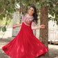 Jyoti Fashion Women's Red Faux Blooming Sequins with Zari Embroidered Long Anarkali Dress | Swadesiicart
