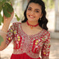 Jyoti Fashion Women's Red Faux Blooming Sequins with Zari Embroidered Long Anarkali Dress | Swadesiicart